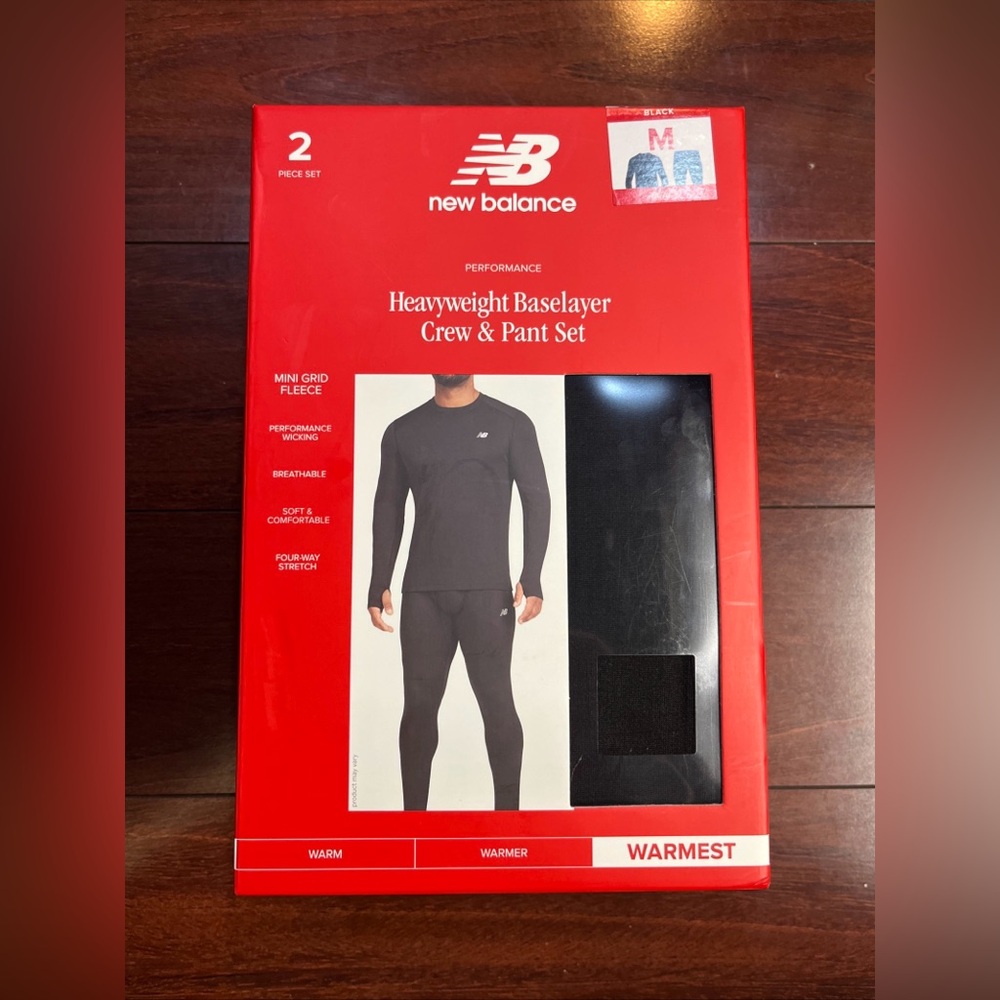 New Balance Heavyweight Base Layer Crew / Pant Set Mens Medium Black New SEALED